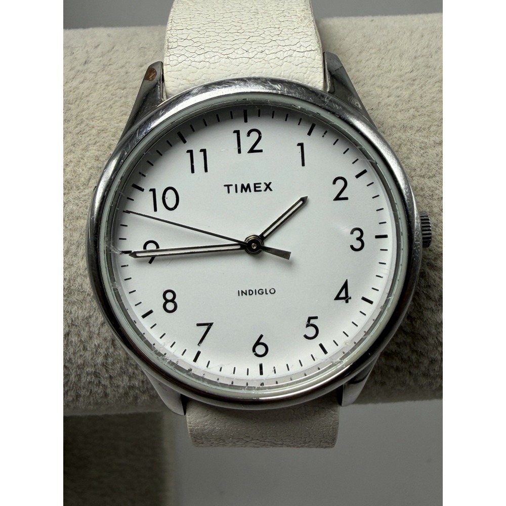 Timex TW2T72200 New Battery Ladies Indiglo Watch 32MM 8" Leather Band White Band
